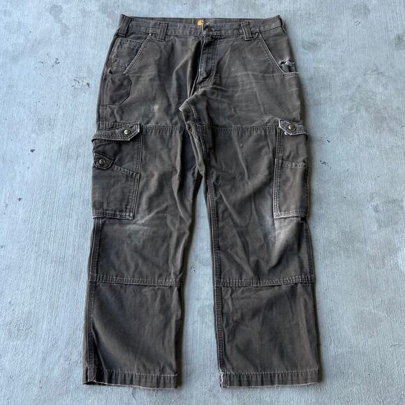 Vintage Y2K light brown faded carhartt cargo work wear carpenter pants - Picture 1 of 8